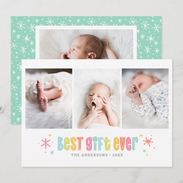 Best Gift Ever Holiday Multiple Photo Birth Announcement (Front/Back)
