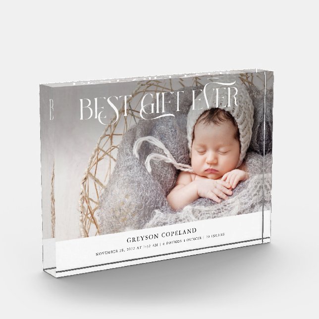 Best Gift Ever New Baby Photo Keepsake  Block (Left)