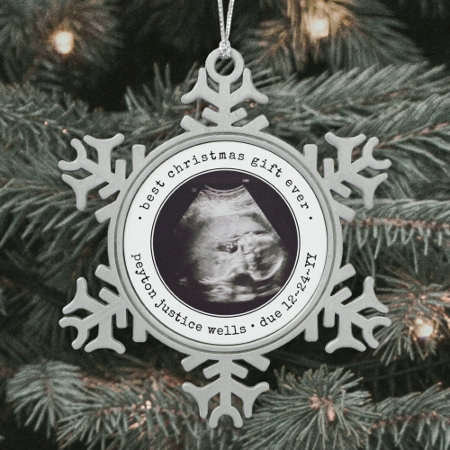 Best Gift Ever Ultrasound Baby Photo Black & White Snowflake Pewte