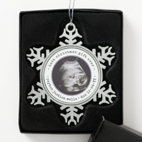 Best Gift Ever Ultrasound Baby Photo Black  White Snowflake Pewter Christmas Ornament