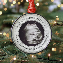 Best Gift Ever Ultrasound Baby Photo Faux Marble Metal Ornament