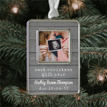 Best Gift Ever Ultrasound Baby Photo Faux Wood Christmas Ornament<br><div class="desc">Celebrate the precious gift of your newest family member with a stylish one photo rectangular metal ornament. Gender neutral design is suitable for a new baby boy or girl. Wording and pictures on this template are simple to personalize. (IMAGE DESIGN TIP: To center the photo exactly how you want, crop...</div>