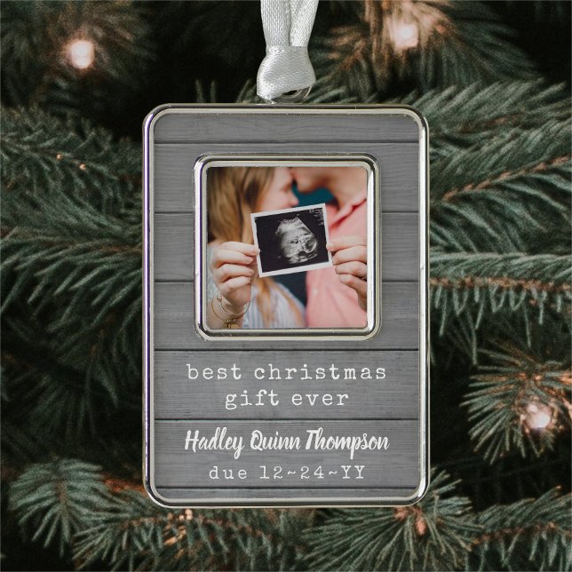 Best Gift Ever Ultrasound Baby Photo Faux Wood Christmas Ornament (Creator Uploaded)