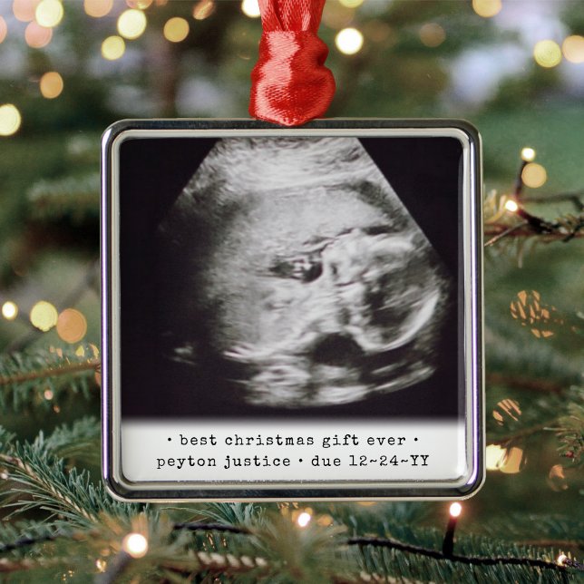 Best Gift Ever Ultrasound Baby Photo Simple Square Metal Ornament (Creator Uploaded)