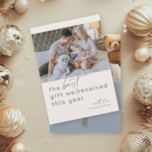 Best Gift Photo Blue Holiday Birth Announcement