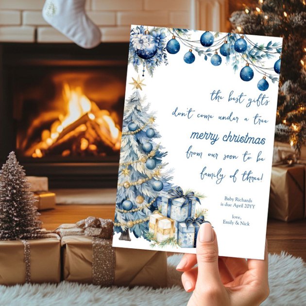 Pregnancy christmas card - Pink Dramatic personalized gifts for you Best gifts blue christmas pregnancy holiday card