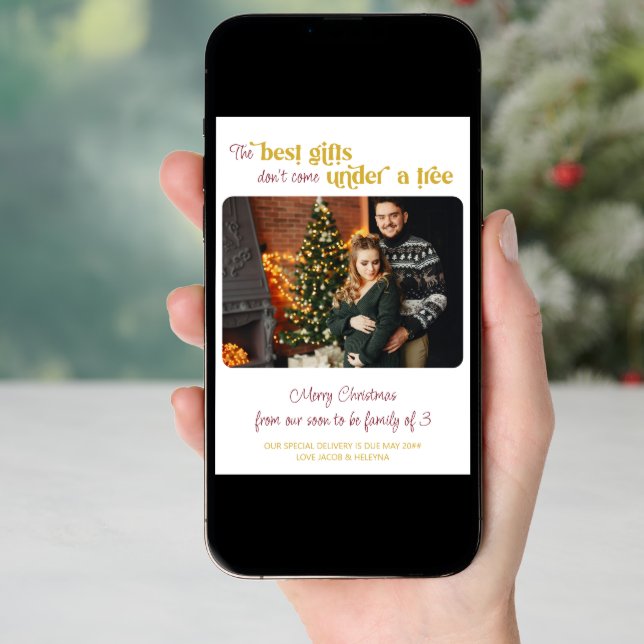 Best Gifts Don't Come Under Tree 2 Photo Pregnancy Holiday Card (Front Digital)