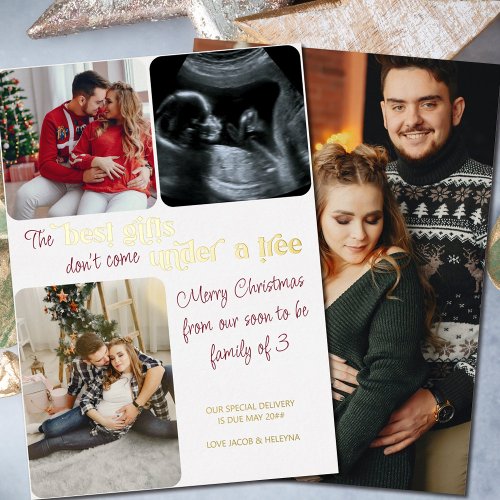 Best Gifts Family of 3 Christmas Pregnancy 4 Photo Foil Holiday Card