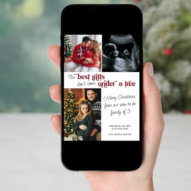 Best Gifts Family of 3 Photo Christmas Pregnancy Holiday Card (Front Digital)