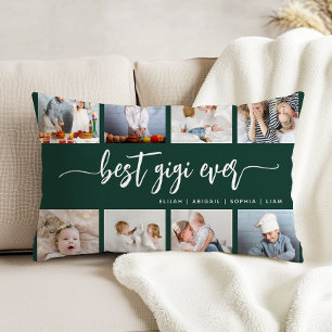 Best Gigi Ever 8 Photo Collage Dark Green Accent Pillow