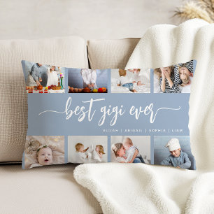 Best Gigi Ever 8 Photo Collage Dusty Blue Accent Pillow