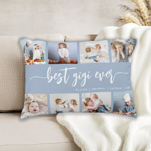 Best Gigi Ever 8 Photo Collage Dusty Blue Accent Pillow