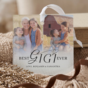Best Gigi Ever Personalized 2 Photo Collage Gift Glass Ornament