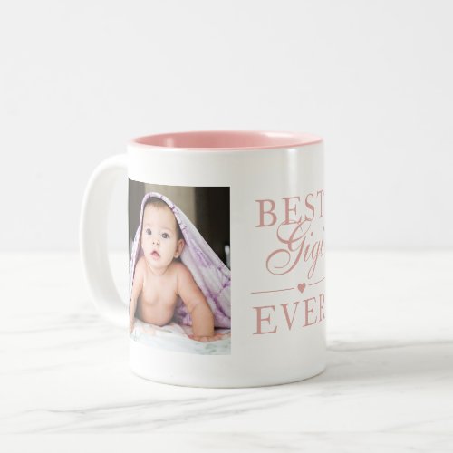 Best Gigi Ever Pink Birthday Custom 2 Photo Two_Tone Coffee Mug