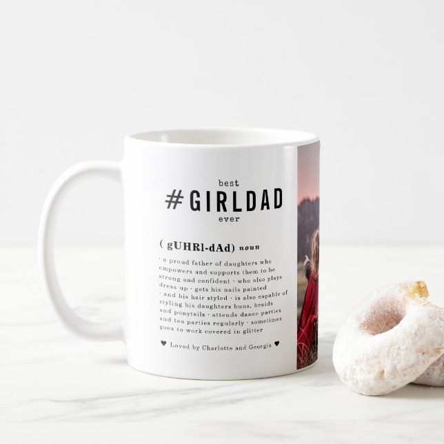 Best Girl Dad Ever | Personalized #GirlDad 2 Photo Coffee Mug (With Donut)
