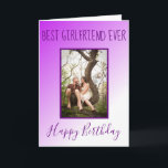 Best Girlfriend Ever Birthday Photo Purple Ombre Holiday Card<br><div class="desc">Wish your girlfriend a happy birthday with this "Best Girlfriend Ever" greeting card. The cover features a purple ombre background with purple font. Upload your favorite photo. The inside of the card has an amazing message written on a white background with purple font. Order yours today! Stock Photography © Shelley...</div>