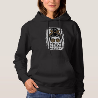 Best Glam ma Ever Women Messy Bun Leopard Decor Gr Hoodie