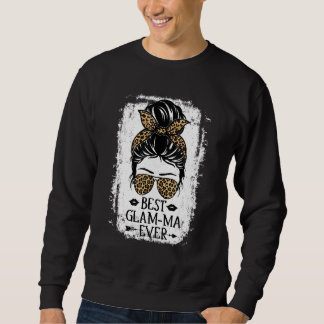 Best Glam ma Ever Women Messy Bun Leopard Decor Gr Sweatshirt