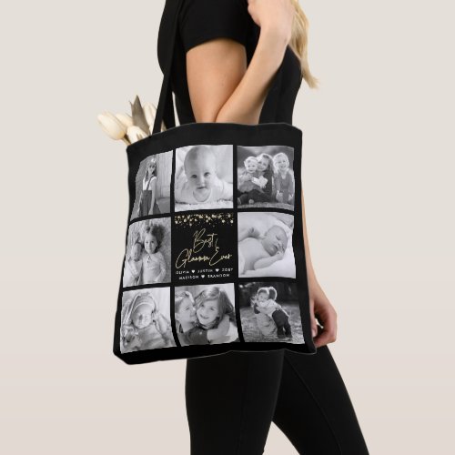 Best Glamma Ever 8 Photo Collage Gold Glitter Chic Tote Bag