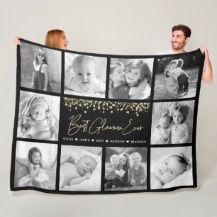 Best Glamma Ever Gold Glitter 10 Photo Collage Fleece Blanket
