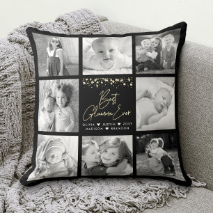 Best Glamma Ever Gold Glitter 8 Photo Collage Chic Throw Pillow