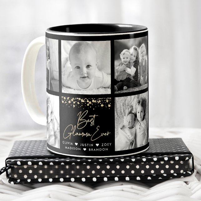 Best Glamma Ever Modern Script 8 Photo Collage Two-Tone Coffee Mug (Creator Uploaded)