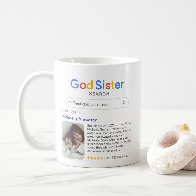 Best God Sister Ever Search Result Photo & Message Coffee Mug (With Donut)