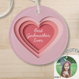 Best Godmother Ever Custom Photo Heart Keychain