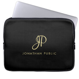 Best Gold Calligraphy Monogram Minimalist Template Laptop Sleeve