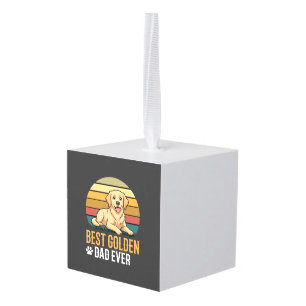 Best Golden Retriever Dad Ever Retro Dog Cube Ornament