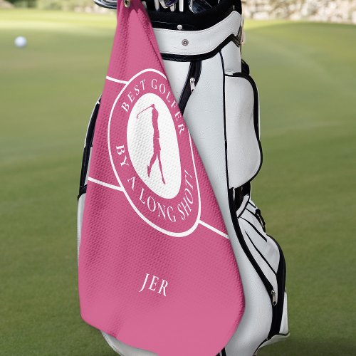 Best Golfer By A Long Shot Ladies Pink Monogrammed Golf Towel