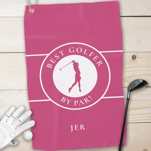 Best Golfer By Par Custom Lady Silhouette Pink Golf Towel
