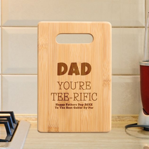Best Golfer By Par - Dad You're Tee-rific Engraved Cutting Board (Kitchen Decor)