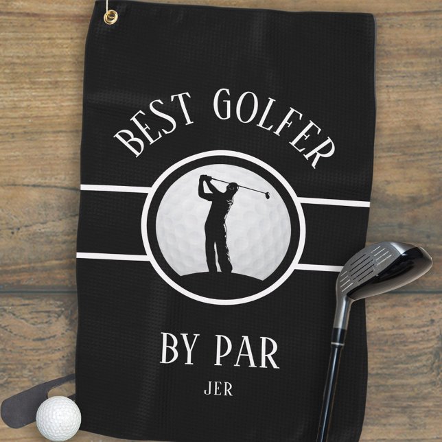 Best Golfer By Par Golf Custom Monogram Black Towel (Best Golfer By Par Golf Quote Monogram Black White Golf Towel)