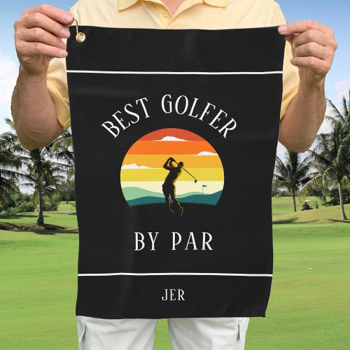 Best Golfer By Par Golfer Pun Silhouette Black Pro Golf Towel