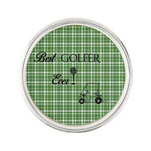 Best Golfer Green Plaid Lapel Pin