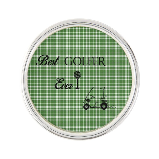 Best Golfer Green Plaid Lapel Pin (Front)