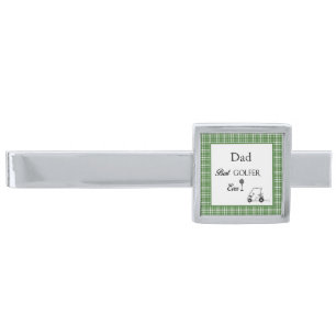 Best Golfer Green Plaid Silver Finish Tie Bar