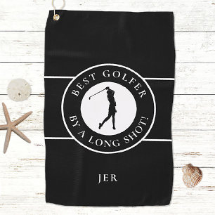 Best Golfer Long Shot Humor Sports Custom Black Golf Towel
