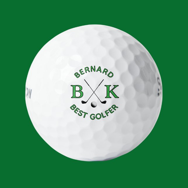 Best Golfer Monogram Golf Ball Green Name (Creator Uploaded)