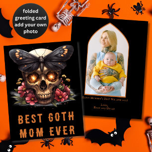 Best Goth Mom Ever Skull Moth Orange Mother's Day Card