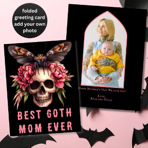 Best Goth Mom Ever Skull Moth Pink Mother's Day Card