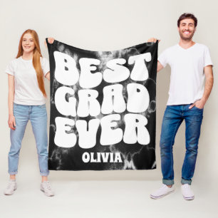 Best Grad Ever Black Tie Dye Graduation Fleece Blanket