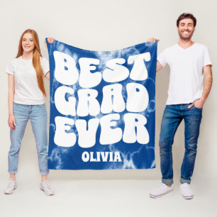 Best Grad Ever Blue Tie Dye Graduation Fleece Blanket