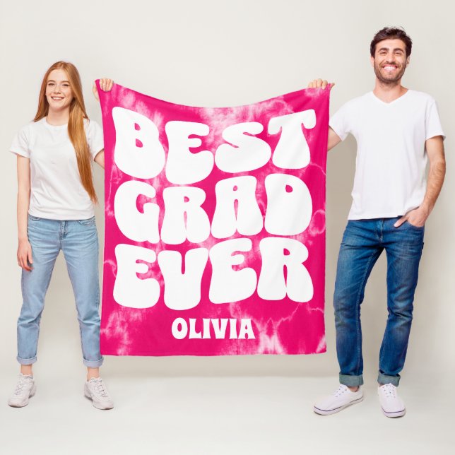 Best Grad Ever Pink Tie Dye Graduation Fleece Blanket (In Situ)