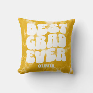 Best Grad Ever Yellow Tie Dye Graduation Throw Pillow