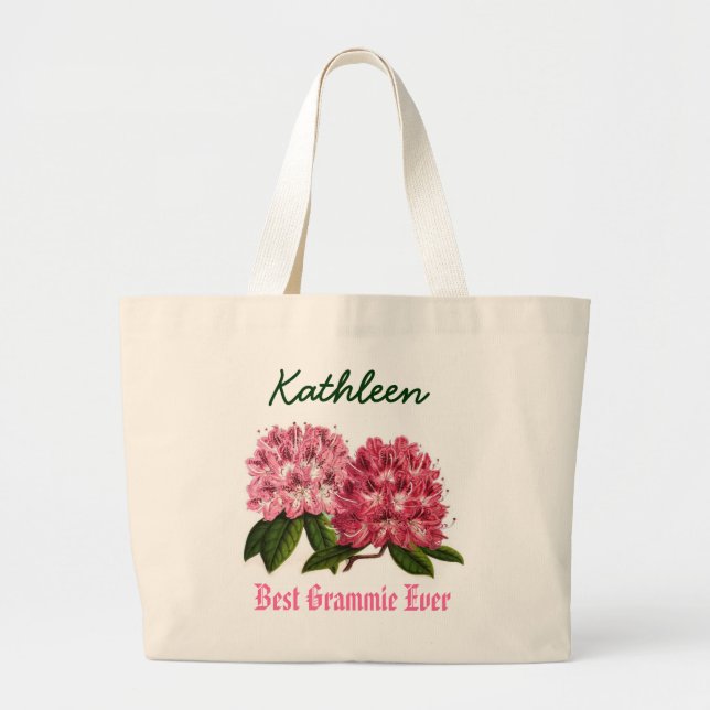 Best Grammie Ever Custom Name  Rhododendron Large Tote Bag (Front)