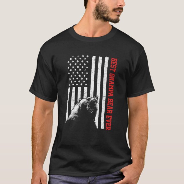 Best Grampa Bear Ever USA American Flag Father's D T-Shirt (Front)