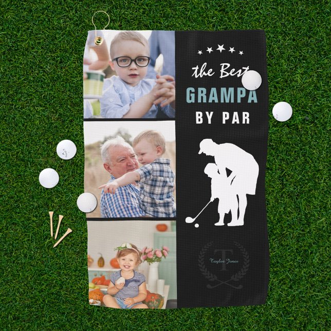 Best Grampa By Par | Monogram Photo Collage Golf Towel (Creator Uploaded)