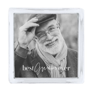 Best Grampa Ever Modern Simple Elegant Photo Silver Finish Lapel Pin